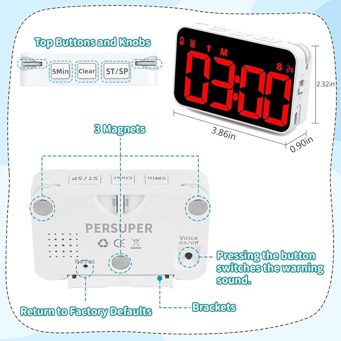 PERSUPER Kitchen Digital Timer, Count Down Up, Rechargeable, Vibration Mode | Adjustable Volume and Brightness LED Display, Time Management Cook, Desk, Kids Adults Study Teaching, Kitchen Gadgets Red-1
