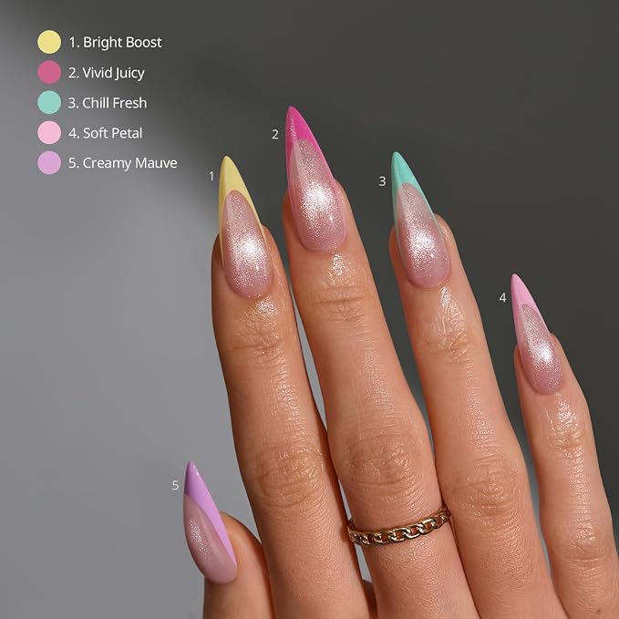 BTArtboxnails XCOATTIPS Pastel French Tip Press On Nails, L Stiletto, Cat Eye