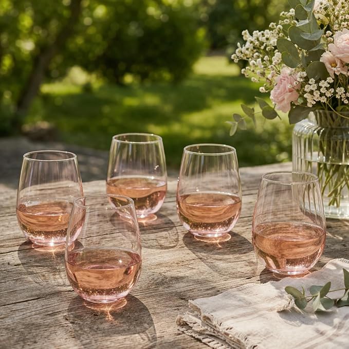 Oojami 36 Pack Pink Disposable Wine Glasses 12oz Plastic Stemless Cups | Unbreakable BPA-Free Shatterproof Reusable Recyclable Cocktail Wine Cups, Party, Wedding, Birthday, Bridal, Bachelorette