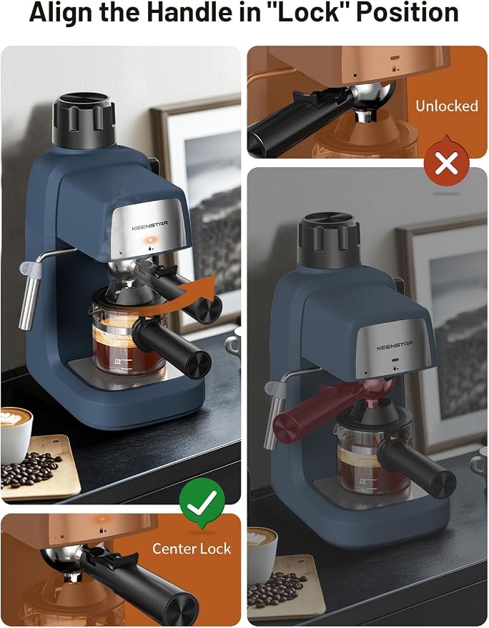 KEENSTAR Espresso Machine 3.5Bar, Compact Expresso Coffee Machines 4-Cup | Milk Frother, 800W Fast Heating, Brew Latte & Cappuccino, Espresso Maker for home, for Coffee Lover, Sapphire