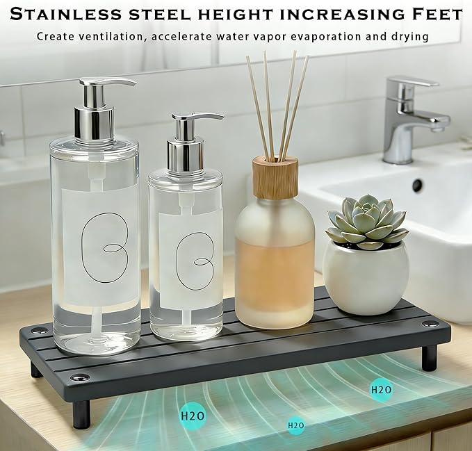 Durable Kitchen Sink Organizer, Instant Dry Sink Caddy for Bathroom Counter, Diatomite Stone Drying Tray, Upgrade Water Absorbing Stone Tray for Sink, Anti-Slip Stone Soap Tray -Dark Gray