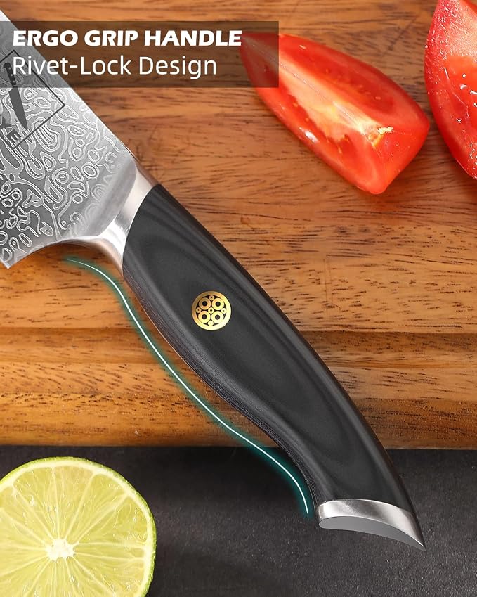 8" High Carbon Stainless Steel Kitchen Chef Knife, Blackwood Handle, Textured Anti-Stick Blade, Rustproof & Dishwasher Safe, Effortless Chopping, Premium Gift Box
