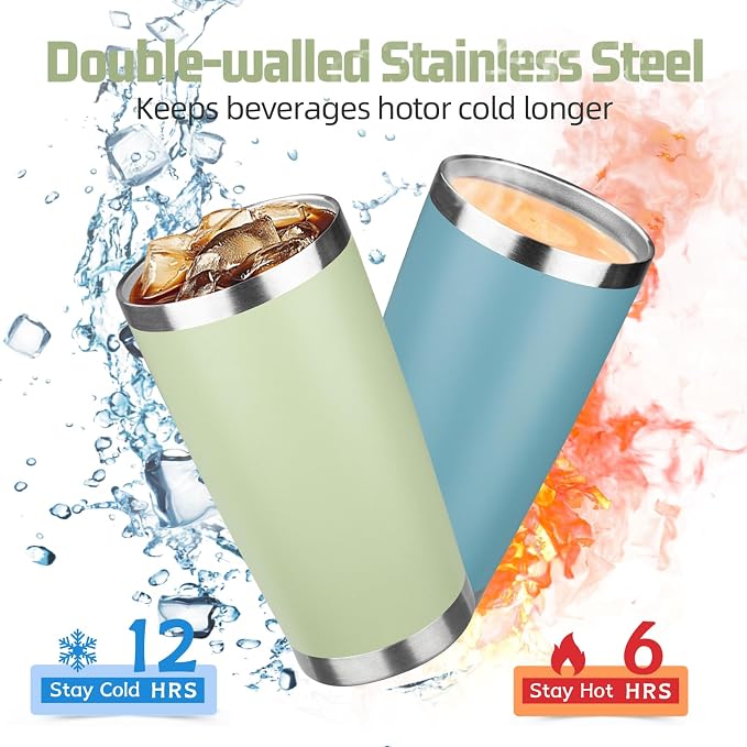 20 oz Tumbler with Lids and Straws, Stainless Steel Insulated Travel Coffee Mug, Double Wall Vacuum Insulated Tumblers, Powder Coated Coffee Tumbler for Cold & Hot Drinks (Mix Color-8, 4 Pack)