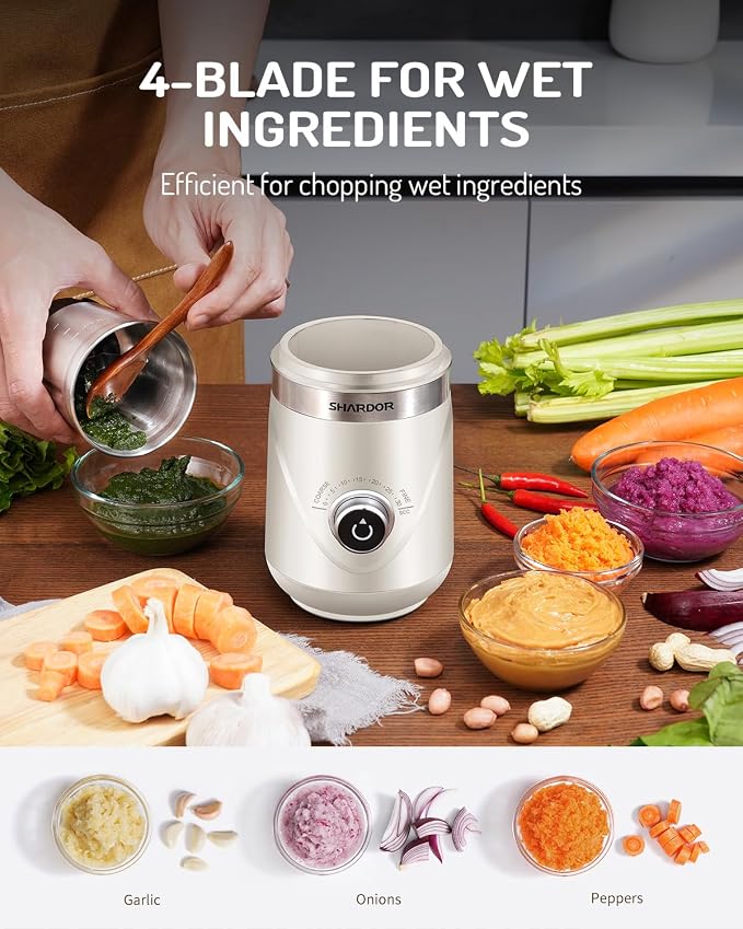 SHARDOR Electric Super Silent Blade Coffee Grinder, Timed Grind Control Rotary Knob, Adjustable Coarse to Fine for Coffee Beans, Spices & Herbs, with 2 Removable Stainless Steel Bowl, Cream