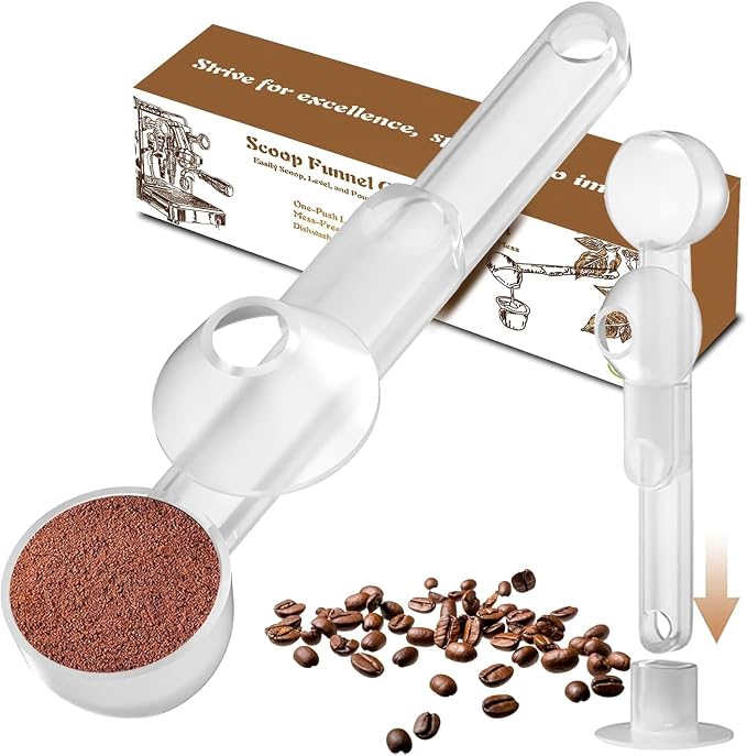 Coffee Scoop with Funnel for Ground Coffee, Protein Powder & Tea, for Reusable K Cup Refiller, 2TBSP Mess-Free, Funnel Design Prevents Spills (Translucent White, 1-Pack)