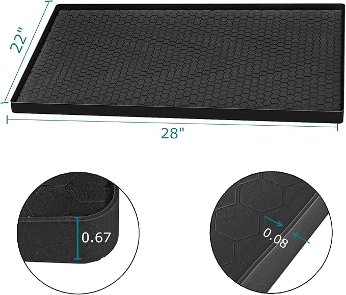 Under Sink Mat 28 x 22 for Kitchen Waterproof, Silicone Under Kitchen Bathroom Protector Sink Liner Mat, Easy to Clean Cabinet Mat Organizers and Storage, Black