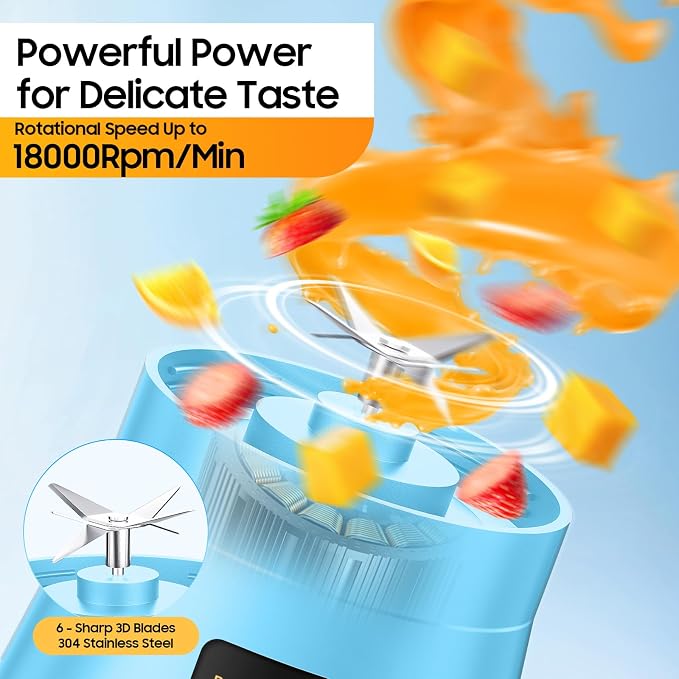 Portable Blender Personal Size Blender Make Smoothies, 12oz Mini Travel Cup | BPA-Free Small Blender with High Blending Speed, 6 Steel Blades, Easy Clean, Freshly Squeezed in Sports/Office/Gym