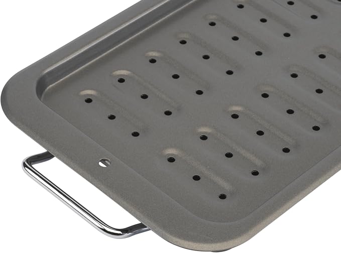 GoodCook Everyday Broiler Baking Pan with Built-in Handles Nonstick Warp-Resistant Heavy-Gauge Steel Construction Even-Heating Oblong Pan with Drip Rack, 7x11-Inch, Gray