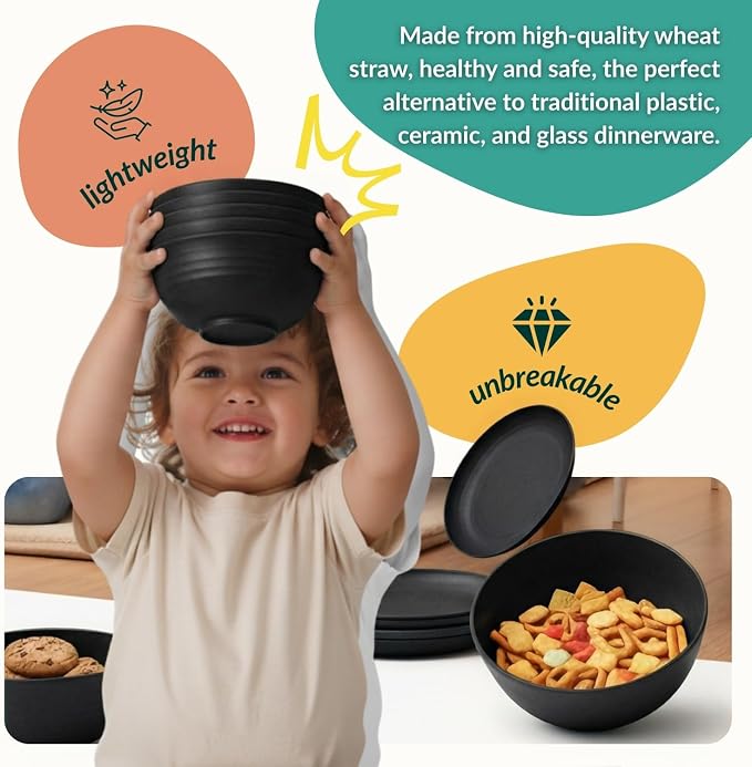 Plates and Bowls Sets, 40-Piece Modern Wheat Straw Dinnerware Sets for 8 Unbreakable Kitchen Dinner Set Microwave and Dishwasher Safe Dishes Set for Apartment, Party, Outdoor, RV (Black)