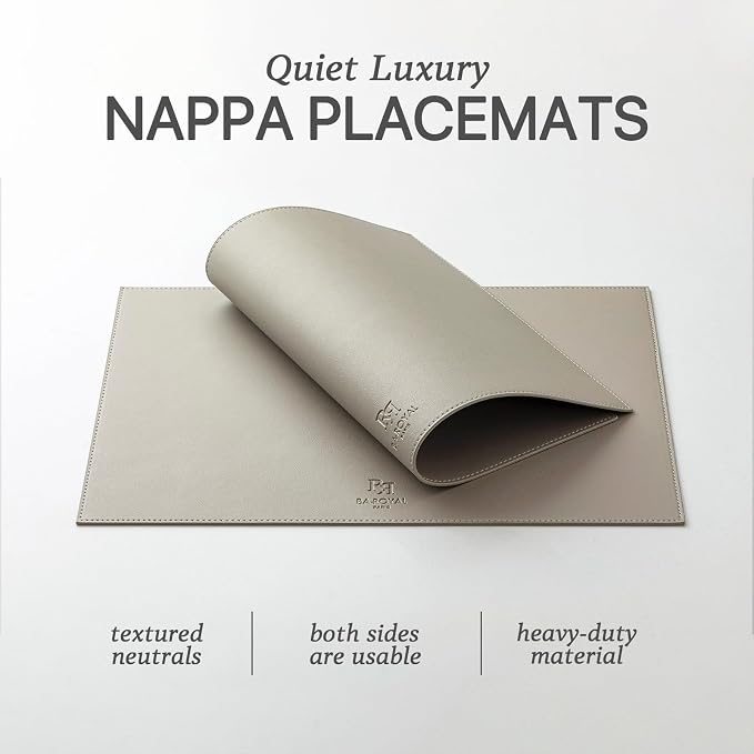 Baroyal Faux Leather Placemats Set of 6 Vinyl Washable Wipeable Table Mats for Kitchen Dining Table Heat Resistant Waterproof Indoor/Outdoor Placemats Non-Slip Easy Clean Place Mats-Almond Birch