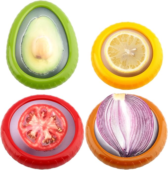 T-Raputa Avocado Saver and Tomato Holder - Set of 4 | Reusable Storage Containers,for half an avocado For Fridge, Ideal for Garlic, Onions, Lemons, and Potatoes
