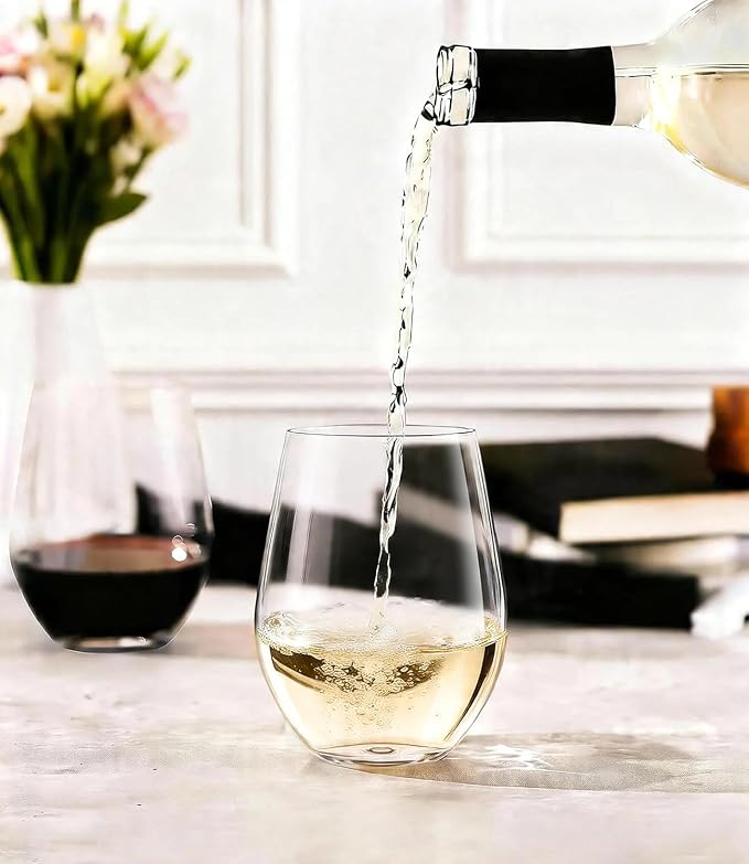 OJA Unbreakable Tritan Plastic Stemless Wine Glasses,16 oz,Set of 6,Outdoor | Shatterproof Wine Glass, Clear, BPA-free, Reusable, Dishwasher-Safe, Drinking Glassware for Poolside, Camping, Party
