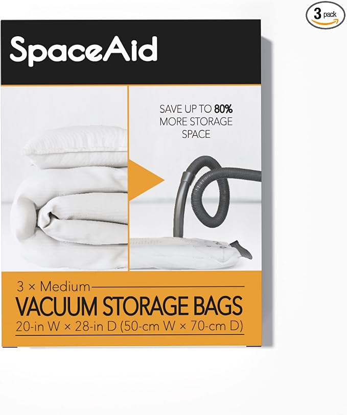 SpaceAid Vacuum Storage Bags, Space Saver Sealer Compression Bags for Comforters, Blankets, Pillows, Bedding, Clothes (Medium 3 Pack)