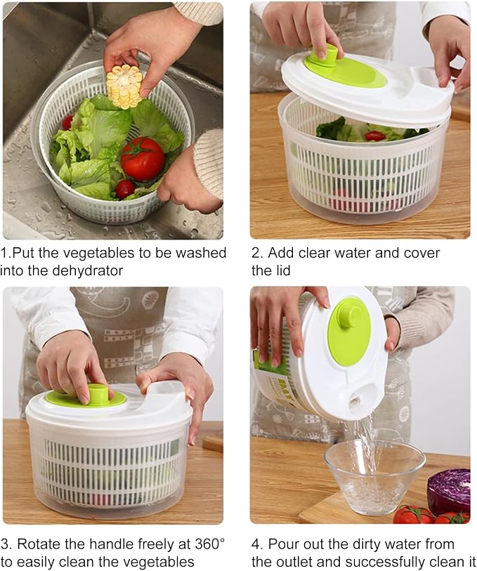 Salad Spinner,Vegetables Fruits Wash Bowl Large Capacity BPA Free Double Layer Detachable Manual Lettuce Spinner,Fruit and Vegetable Washer,Spin and Dry Salad Greens (Orange)