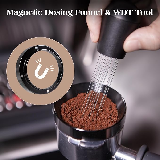 7 PCS Espresso Accessories Kit: 51mm Espresso Tamper, Coffee Distributor, WDT Tool, Dosing Funnel and Puck Screen, Espresso Tool Set Fits Delonghi, CASABREWS 51mm Machines and Portafilters