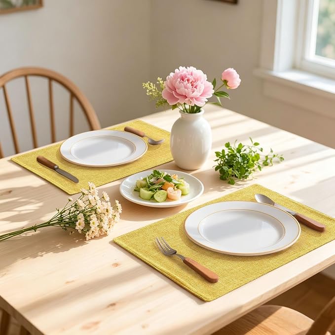 Homaxy Cloths Placemats for Dining Table Set of 4, 13" x 19",Mustard Yellow | Heat Resistant, Washable, Cotton Linen Blend Table Mats, Easy to Clean Place Mats, Indoor Outdoor