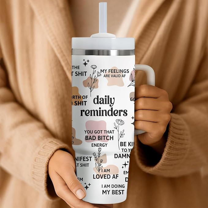 Gossby Inspirational Tumbler For Women, 30oz Stainless Steel With Handle | Daily Affirmations For Women, Inspirational Cup, Motivational Mental Health Gift, Birthday Gifts For Friends, Nurse, Coworker