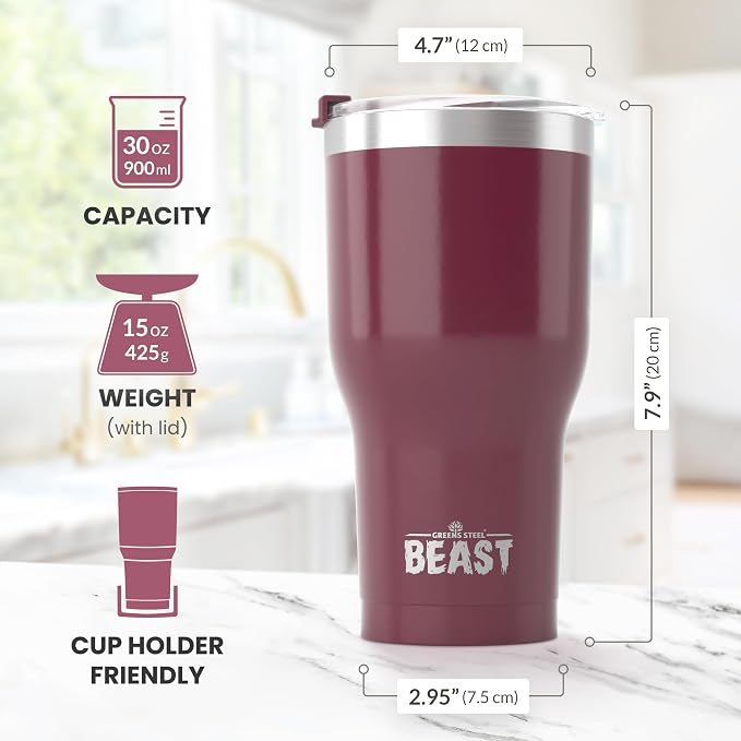 Beast 30 oz Tumbler Stainless Steel Vacuum Insulated Coffee Ice Cup Double Wall Travel Flask (Cranberry Red)
