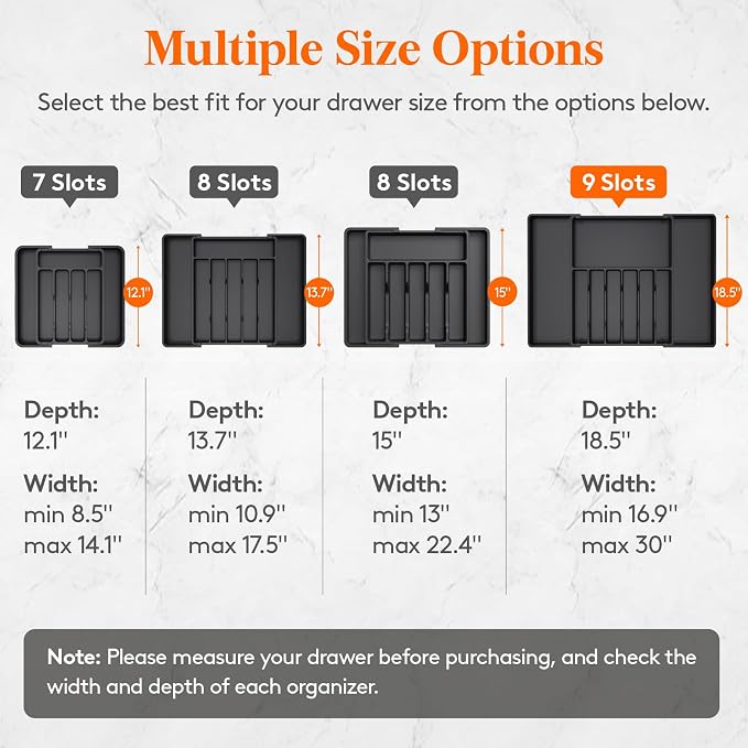 Lifewit Silverware Drawer Organizer, Expandable Utensil Tray for Kitchen, BPA Free Flatware and Cutlery Holder, Adjustable Plastic Storage for Spoons Forks Knives, 17- 30 x 18.5", Black