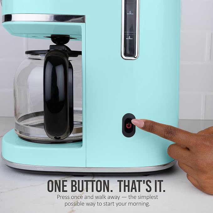 Nostalgia Classic Retro 10 Cup Coffee Maker - One-Touch Drip Brew, Reusable Filter - Anti-Drip, Auto Shutoff, & Time Display - Dishwasher Safe 50 oz Carafe - Aqua
