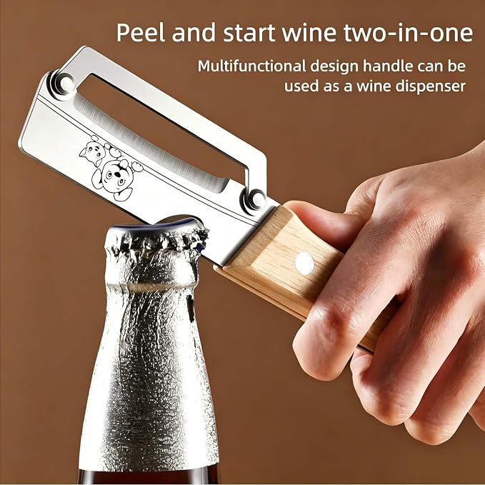 Vegetable Peeler,Stainless Blade,Wooden Handle,Veggie Potato Apple | 2-in-1Multifunctional Peeler,Anti-slip,Zero Snag,Sharp Blade,Built-in Bottle Opener for Fruit Pumpkin Carrot Kitchen Tool
