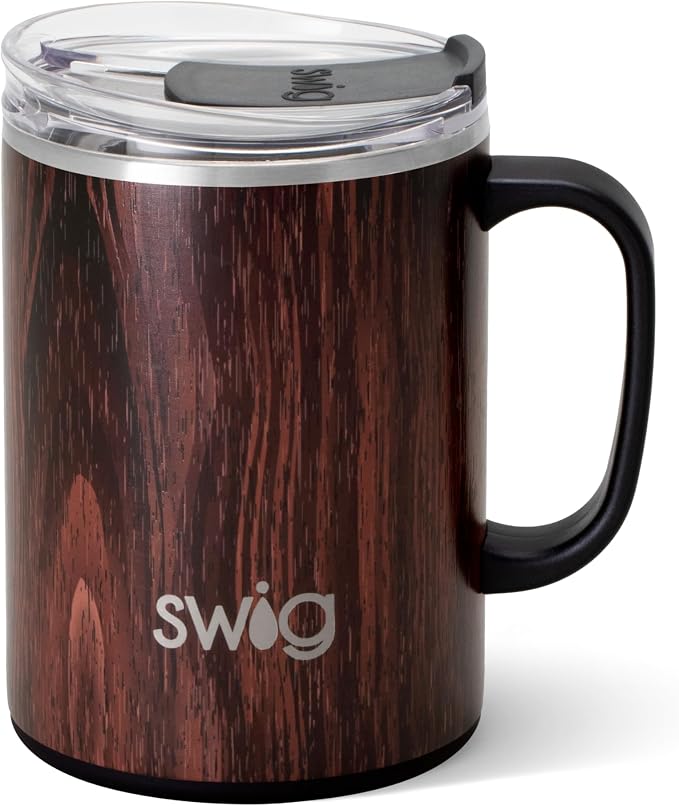 Swig Life 24oz Travel Mug, Bourbon Barrel | Triple Insulated Stainless Steel - Handle & Lid Included - Keeps Coffee Hot or Cold - Cup Holder Friendly