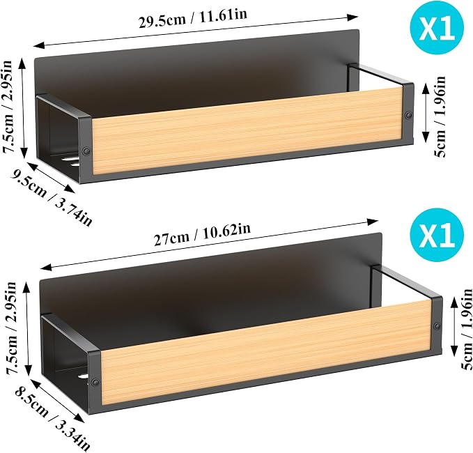 Metal Magnetic Spice Rack for Refrigerator Wood, 2 Pack | Magnetic Shelves Heavy Duty for Fridge in Kitchen, Seasoning Storage Organizer, For Oven Washer and Dryer, For Heavier Items