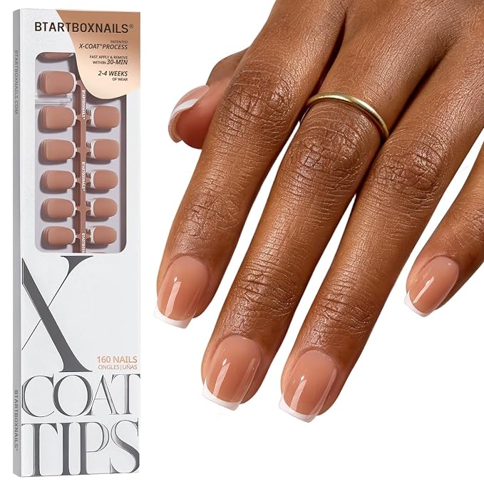 BTArtboxnails XCOATTIPS White French Tip Press On Nails, XS Coffin, Brown | Lamp-Curable, 4-Week Wear, Natural Nail Look, Salon Quality Value at Home, Easy-to-Apply for Beginners, 160ct Nail Tips Only