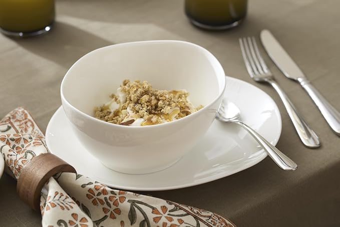 Lenox Studio 1414 Curve Bone China 12-Piece Dinnerware Set for 4 | dishwasher safe | plates and bowls sets for kitchen and dining | 11.8 inch plate, dish set, dishes, chip resistant