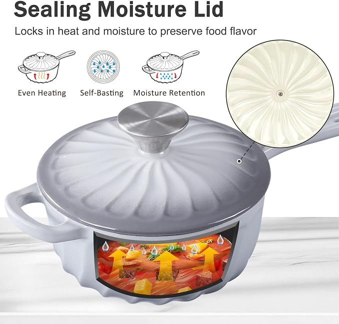 Enameled Cast Iron Sauce Pan with Lid, 2 Quart Saucepan with Lid | Dutch Oven with Lid, Small Cast Iron Pot for Cooking Pasta, Soup, Milk, Induction & Oven Safe Up to 500°F, Light Gray