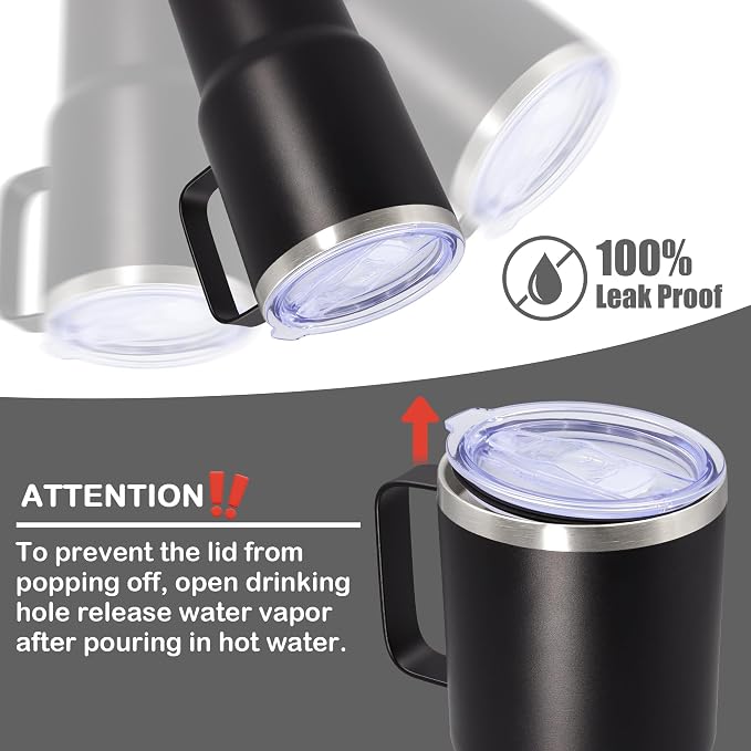 20 oz Tumbler with Handle Coffee Tumblers with Lid Travel Mug Black 6P | 20oz Tumblers with Handle Double-Wall Insulated Vacuum Coffee Mugs Stainless Steel Tumbler with Handles&Lid Black 6P