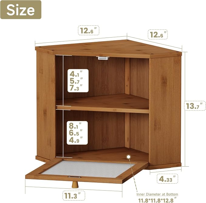 Bread Box for Kitchen Corner Countertop,Large Bread Basket (Brown, Large) | Double Layer Bamboo Bread Storage Container for Kitchen Countertop,Height Adjustable