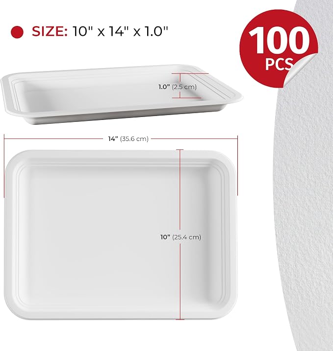 SPARGOS 14 Inch Disposable Food Trays, 100 Pack Crawfish and BBQ | 100 heavy duty 14-inch paper trays, compostable. For crawfish and seafood boil, lobster, crab, BBQ and holiday feasts.