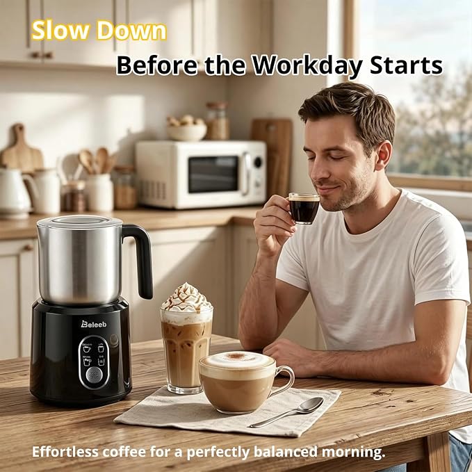 Detachable Milk Frother and Steamer: Hands-Free Froth & Clean 11.8oz | Dishwasher Safe Stainless Steel Jug - 4-in-1 Electric Automatic Hot/Cold Foamer & Hot Chocolate Maker for Latte Cappuccino