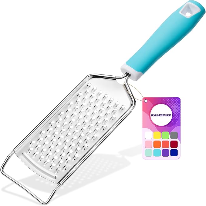 Professional Cheese Graters for Kitchen Stainless Steel Handheld, Metal Lemon Zester Grater With Handle For Cheese, Chocolate, Spices, Kitchen Gadgets Tools, Soft Grip Handle (Blue)
