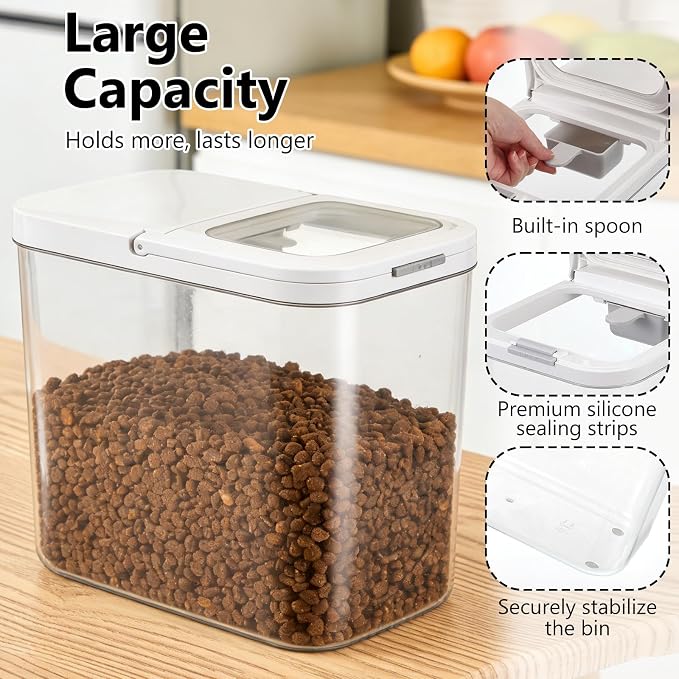 Pet Food Storage Container with Lid & Scooper 10-15lbs/12L Dog Food Storage Container Clear Airtight Cat Food Storage Container BPA Free Dog Treat Container Store Dry Food for Pantry Kitchen
