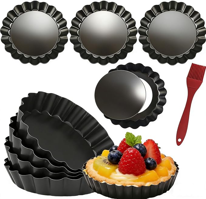 DATANYA 8 Pack Mini Tart Pans 4 Inch with Removable Bottom Round Nonstick Quiche Pan, Heavy Duty Fluted Side for Pies, Mousse Cakes, Dessert Baking (4 Inch 8pcs)