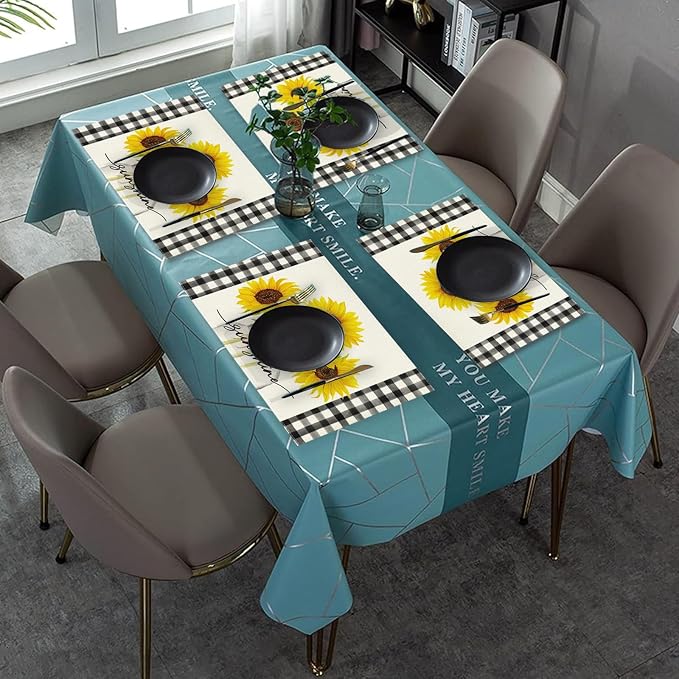 Sunflower Placemats Set of 6, 12x18 Inch Sunshine Vase Summer Spring Table Mats for Holiday Party Kitchen Dining Room Decoration