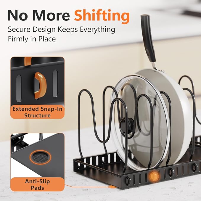 HzTinT 2 Pack Expandable Pots and Pans Organizer Under Cabinet, 24 Dividers | Pot Lid Organizer with Solid Steel Base, 23" Pan Organizers Inside Cabinet with Adjustable Dividers for Pots, Pans & Bakeware