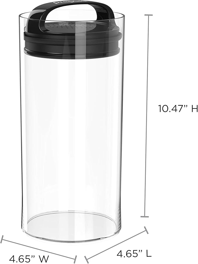 Prepara Evak Fresh Saver, Medium-Tall Airless Canister with Black handle, 2.3 Quart, Clear (Pack of 2)