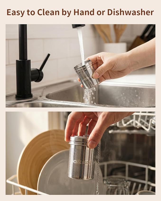 HOUSE AGAIN Large Tea Infuser, Extra Fine Mesh Tea Strainers for Loose Tea, 18/8 Stainless Steel Tea Strainer with Extended Chain Hook, Tea Steeper for Brew Tea, Spices & Seasonings for Multi Cups