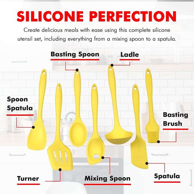 Chef Craft Premium Silicone Kitchen Tool and Utensil Set, 7 Piece, Yellow