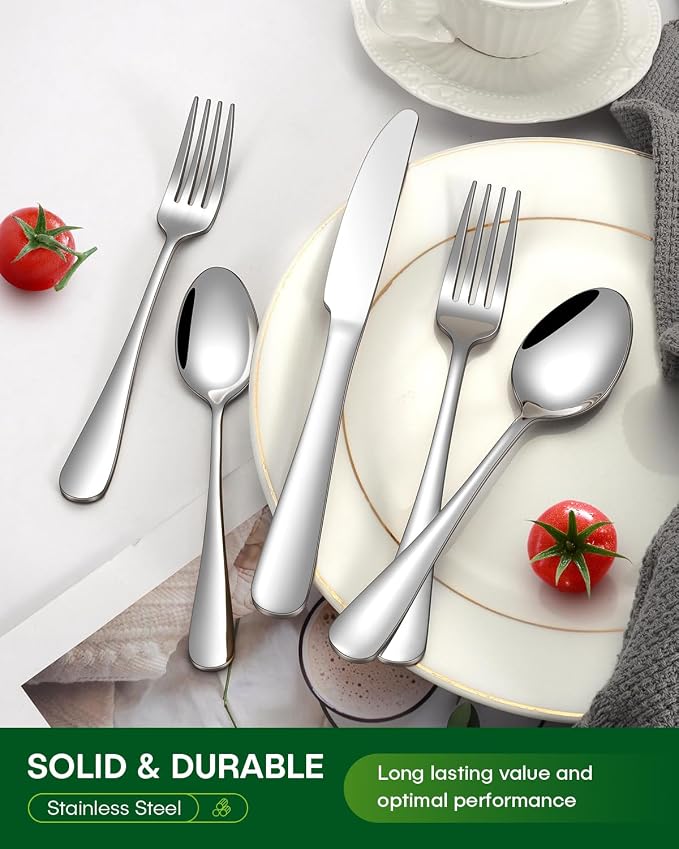 PHILIPALA 40 Piece Silverware Set, Stainless Steel Flatware Set for 8 Food Grade Novelty Flatware Cutlery Utensil Set Include Knife Fork Spoon Mirror Polished Dishwasher Safe