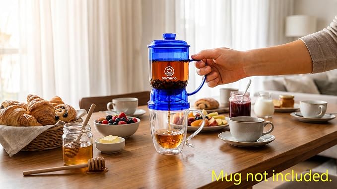 Glass Tea Infuser, Easy Drain for Loose Leaf, 15.2 oz, Ocean Blue | Fits rims under 3.15 in; set on mug to drain, lift to stop, helps limit bitterness. Dishwasher safe, tea bags, herbs, coffee