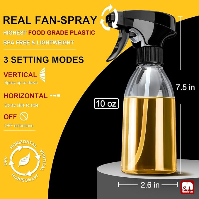 gmisun Oil Sprayer for Cooking, 6 Pcs Food-Grade Plastic Olive Oil Spray Bottle, 10 Fl Oz Oil Spritzer Mister, Refillable Oil Dispenser for Avocado, Olive, Coconut Oils, Vinegars, Kitchen Cleaner