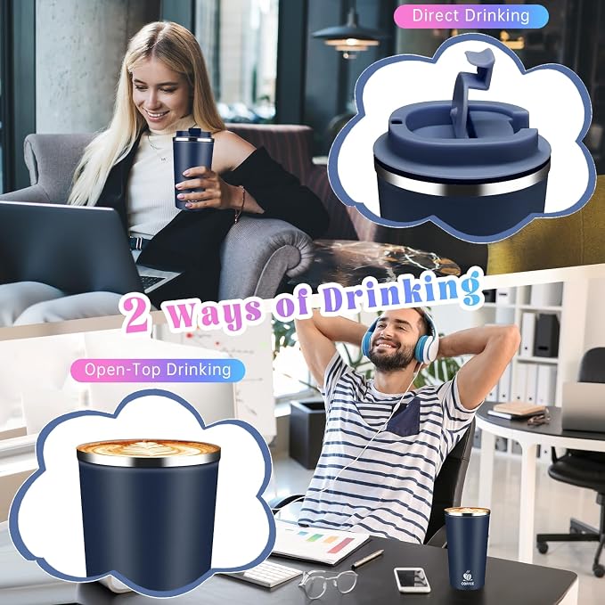 17oz Insulated Travel Coffee Mug with Flip Lid – Leakproof Stainless Steel Insulated Coffee Tumblers, Reusable Coffee Cup for Hot & Cold Drinks, Perfect for Camping & On-the-Go