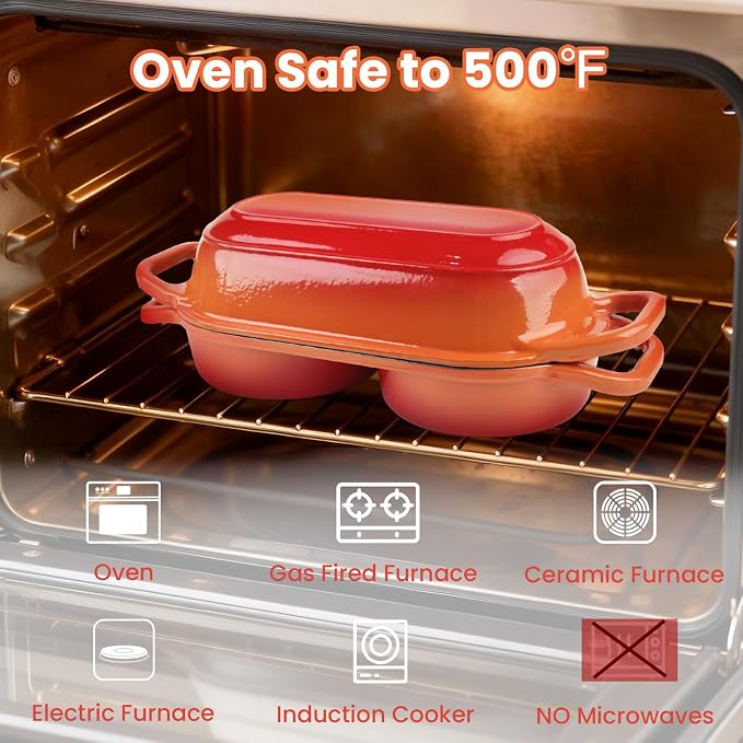YONILL Mini Double Dutch Oven with Lid for Sourdough Bread Baking (Orange) | Enameled Cast Iron Pot with Lid, 5" Banneton Bread Proofing Basket Include, Dual Round Bread Loaf Pan for Homemade Baking
