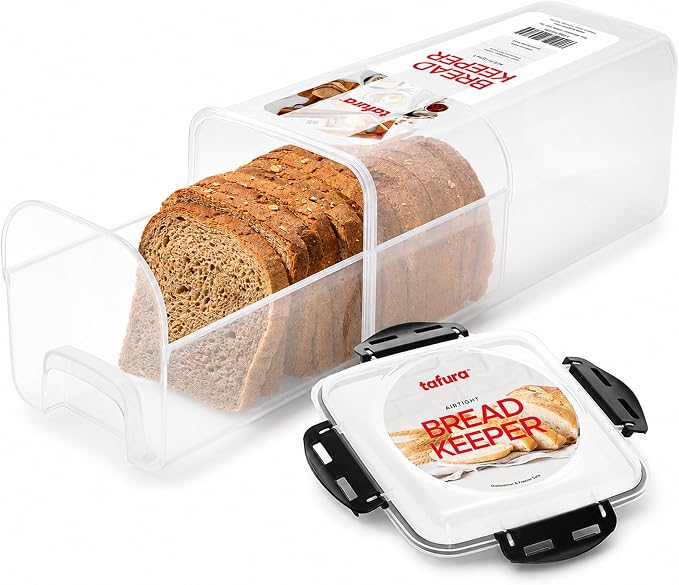 Tafura Bread Box with Tray, Airtight BPA-Free Bread Storage Container | Built-in pull-out tray provides easy access while keeping baked favorites neatly organized.