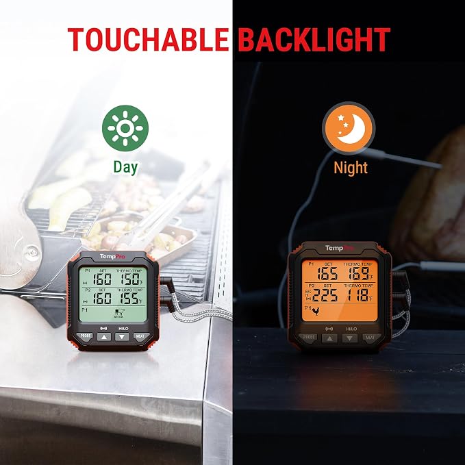 TempPro TempTrack Digital Meat Thermometer for Cooking with 2 Meat Probes | Large LCD Backlit Oven Probe Thermometer, Kitchen Food Thermometer with Temp Alert for Smoker, BBQ,Grill