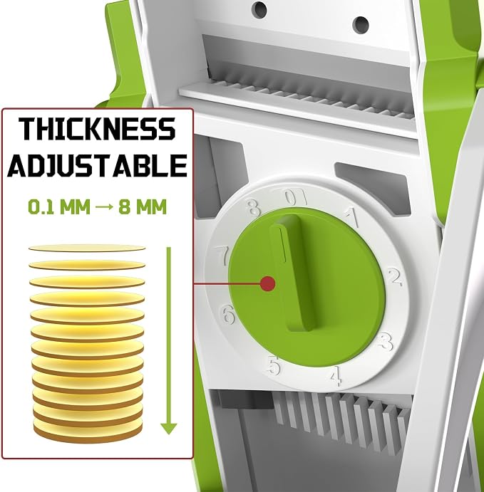 Safe Mandoline Slicer for Kitchen, Vegetable & Food Cutter (Only Slice) | Thickness Adjustable 0.1-8 mm, Potato Slicer for Chips, Easy to Clean, Storage, Kitchen Faster Slice, Dishwasher-safe (White)